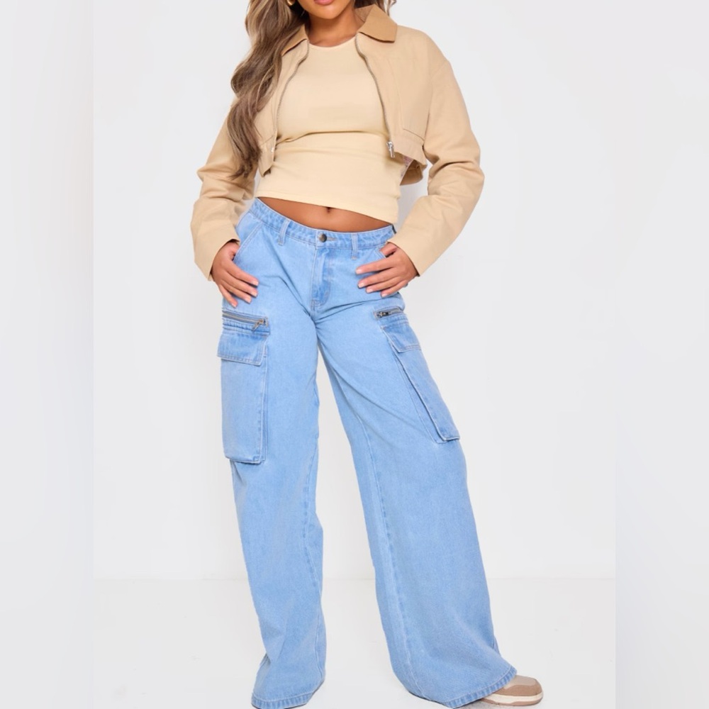 Canvas two tone cropped jacket Tan Size 8 NWT